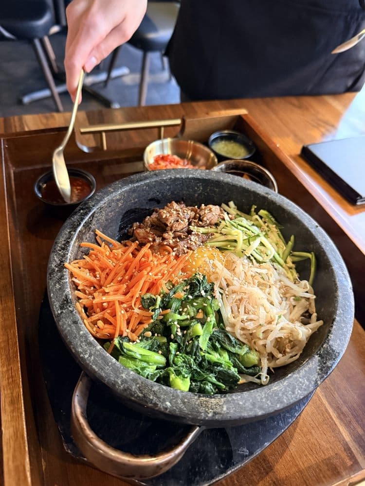 Dolsot bibimbap — stone pot rice with seasonal vegetables
