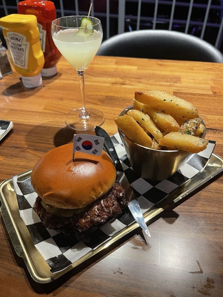 Seoul Burger with garlic fries